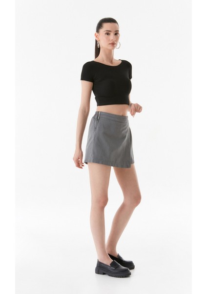 Basic Fitilli Bisiklet Yaka Crop T-Shirt modelleri