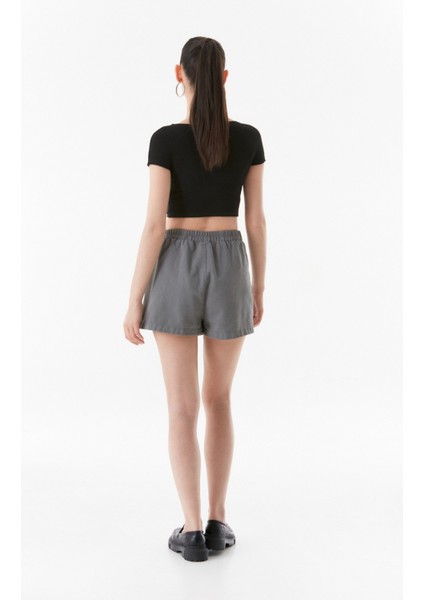 Basic Fitilli Bisiklet Yaka Crop T-Shirt fırsatları