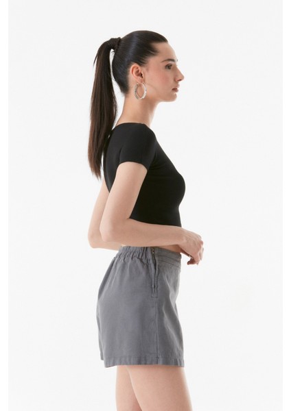 Basic Fitilli Bisiklet Yaka Crop T-Shirt indirimleri