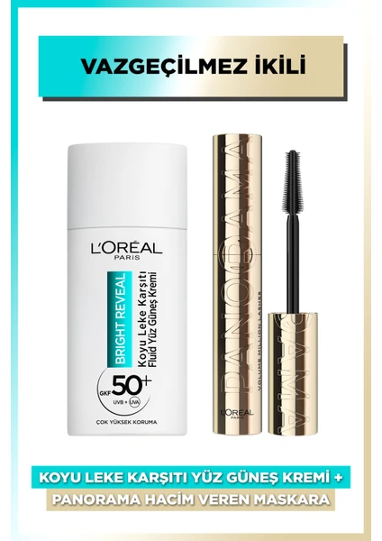 L'oréal Paris Bright Reveal Spf 50+ Koyu Leke Karşıtı Fluid Günlük Yüz Güneş Kremi 50ML + L'oréal Paris Panorama Hacim Veren Maskara Siyah