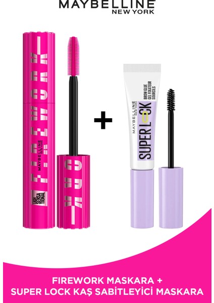 Maybelline New York Lash Sensational Firework Maskara + Super Lock Kaş Sabitleyici Maskara