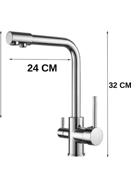 Aqua Deutsche Krom 3 Yollu Musluk (Sıcak-Soğuk-Arıtma) Su Arıtma Cihazları İçin Evye Musluğu