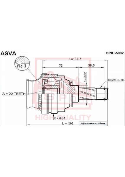Aks Kafası Iç AKS0130 Vectra A 1.4 22X22X35 Uzunluk 130,6MM 88-95 90095159 Gold