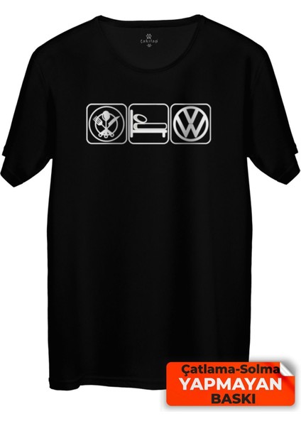 Çakılap Vw Logo Baskılı Tişört Unisex, Premium Kalite (Rgl-Otmbl-Vw)