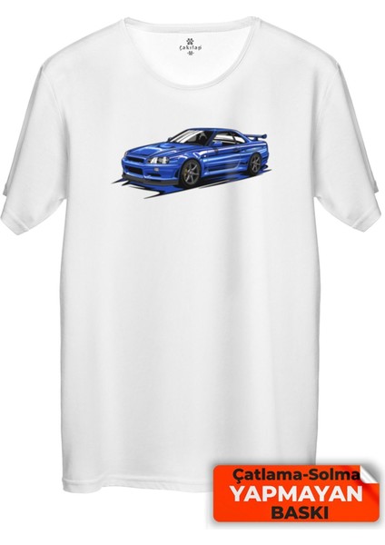 Çakılap Nissan Gtr-34 Baskılı Tişört Unisex, Premium Kalite (Rgl-Otmbl-Nssn)