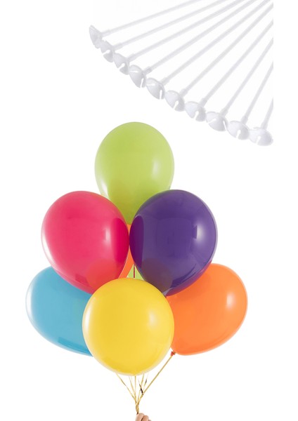 Parti Paketi Karışık Renkli Balon +Balon Çubuğu