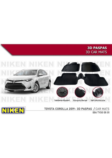 Toyota Corolla -2019 Için Uyumlu 3D Paspas
