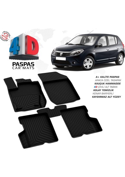 Dacia Sandero 4d Araca Özel Havuzlu Kauçuk Paspas 2008-2013