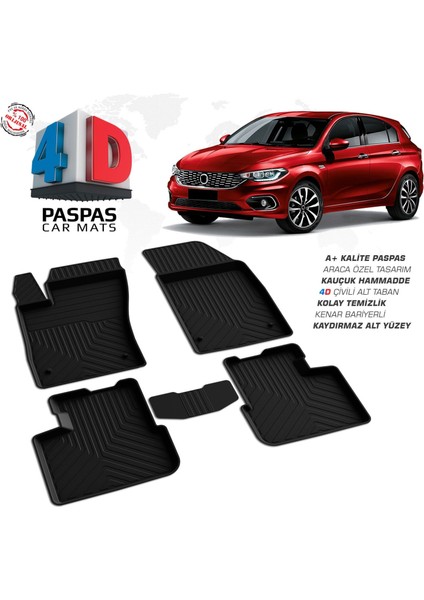 Fiat Egea Hb 4d Araca Özel Havuzlu Kauçuk Paspas 2015 Üzeri