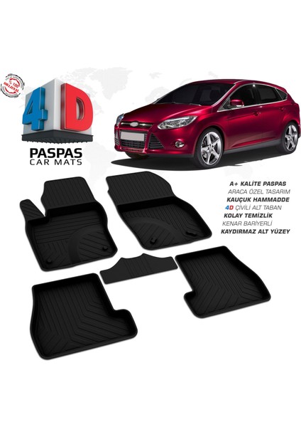 Ford Focus 3 Hb 4d Araca Özel Havuzlu Kauçuk Paspas 2011-2014