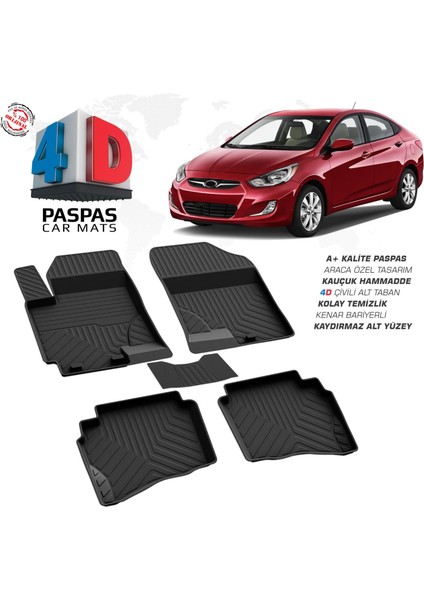Hyundai Accent Blue 4d Araca Özel Havuzlu Kauçuk Paspas 2010 VE-2017