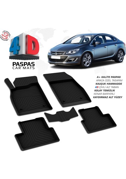 Opel Astra J Sd 4d Araca Özel Havuzlu Kauçuk Paspas 2010 ve Üzeri