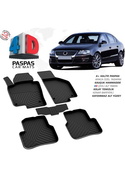 Vw Passat B6 4d Araca Özel Havuzlu Kauçuk Paspas 2005-2010