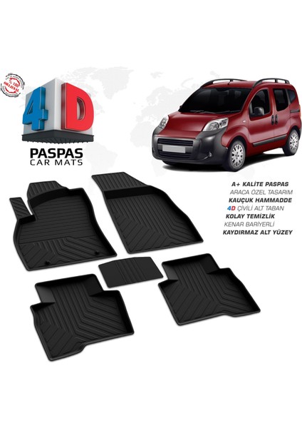Citroen Nemo 4d Araca Özel Havuzlu Kauçuk Paspas Siyah