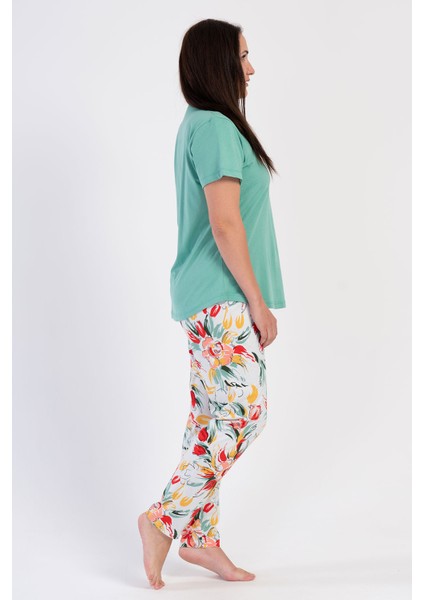Pamuklu Kadın Büyük Beden Kısa Kol Pijama Takım , 401014