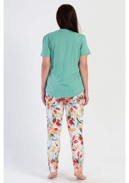 Pamuklu Kadın Büyük Beden Kısa Kol Pijama Takım , 401014