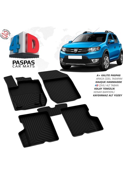 Dacia Sandero 2 4d Araca Özel Havuzlu Kauçuk Paspas 2013-2020