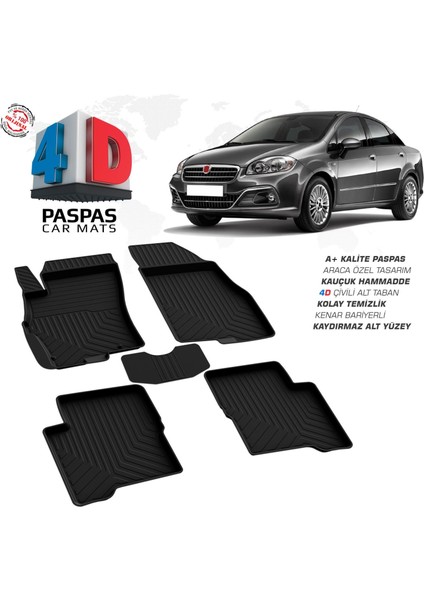 Fiat Linea 4d Araca Özel Havuzlu Kauçuk Paspas 2007-2018