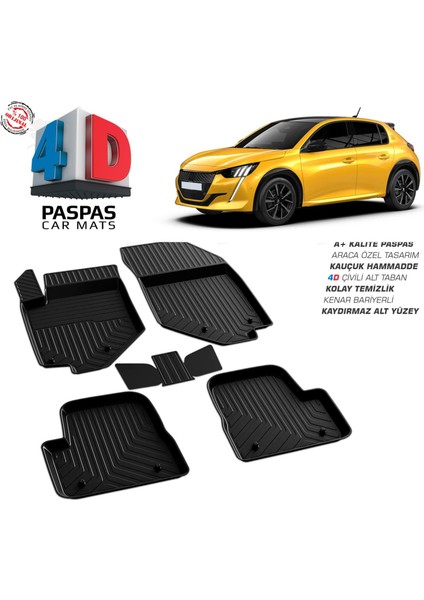 Peugeot 208 4d Araca Özel Havuzlu Kauçuk Paspas 2019 Üzeri