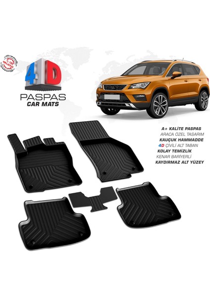 Seat Ateca 4d Araca Özel Havuzlu Kauçuk Paspas 2016 ve Üzeri