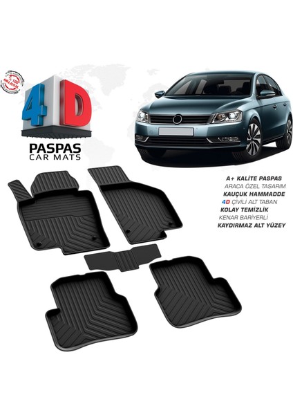 Vw Passat B7 4d Araca Özel Havuzlu Kauçuk Paspas 2011-2014