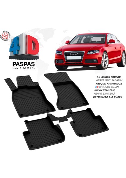Audi A4 4d Araca Özel Havuzlu Kauçuk Paspas 2008-2015