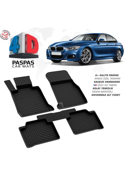 Bmw 3 Serisi F30 4d Araca Özel Havuzlu Kauçuk Paspas 2011 ve Üzeri