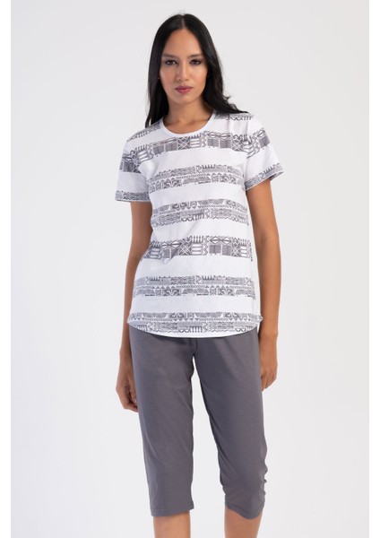 Pamuklu Kadın P Kısa Kol Kaprili Pijama Takım , 311119