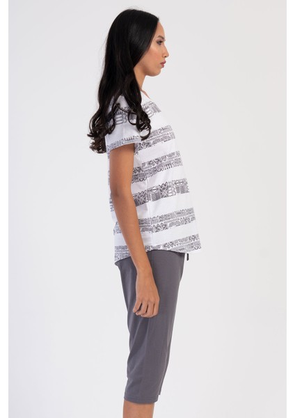 Pamuklu Kadın P Kısa Kol Kaprili Pijama Takım , 311119 modelleri