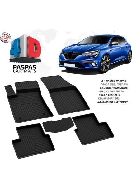 Renault Megane 4 Hb 4d Araca Özel Havuzlu Kauçuk Paspas 2016 ve Üzeri