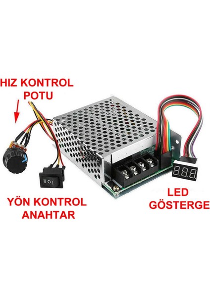 55V 60A Ayarlanabilir Dc Motor Hız Kontrol Devresi Potansimetre Kontrol Yön Kontrol Anahtarı LED Hız