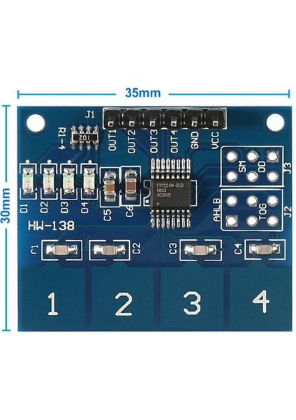 TTP224 4 Kanal Dokunmatik Buton Sensör Modülü Kapasitif Dijital Tuş Algılayıcı Anahtar Keypad