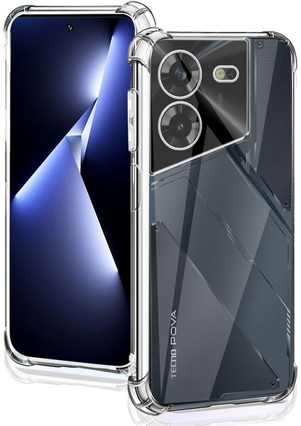 Caseworld Tecno Pova 5 Kapak Kamera Korumalı Airbag Antishock Köşe Korumalı Şeffaf Silikon Kılıf