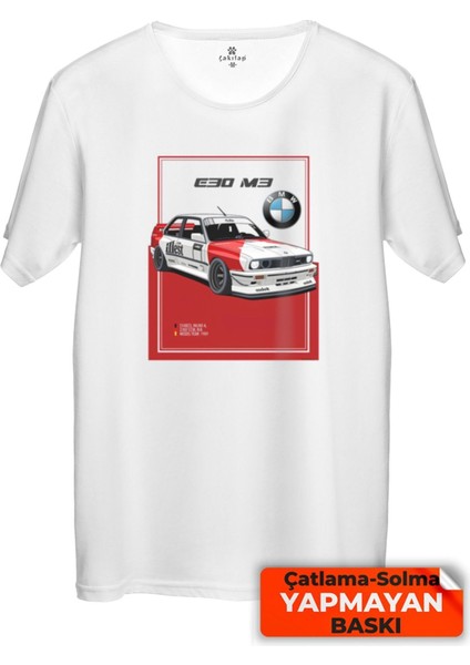 Çakılap Bmw E30 Baskılı Tişört Unisex, Premium Kalite (Rgl-Otmbl-Bmw)