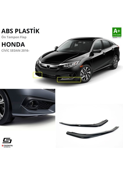 S-Dizayn Honda Civic Fc5 Abs Plastik Ön Tampon Flap Parlak Siyah 2016-2021 A+Kalite