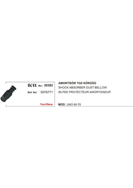 Amortisör Körüğü 30382 Uno 60 Uno 70 5978771 5978771 Gold
