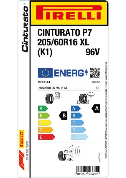 205/60 R16 96V Xl K1 Cınturato P7 Yaz Oto Lastiği (Üretim Yılı: 2024) fiyatları