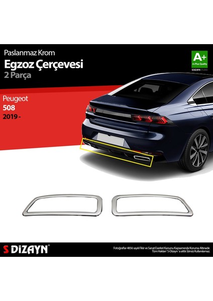 S-Dizayn Peugeot 508 Krom Egzoz Çıkışı 2 Prç. 2019 Üzeri