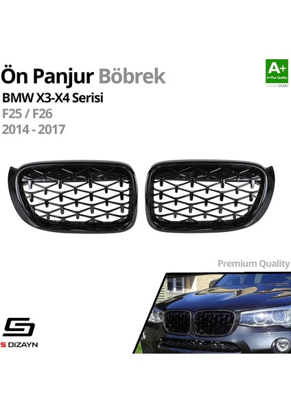 S-Dizayn Bmw X3-X4 F25/F26 Ön Panjur Böbrek Parlak Siyah Piano Black Diamond Model 2014-2017 fiyatları