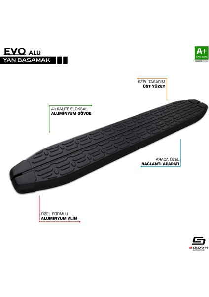 S-Dizayn Vw Caddy 3 Uzun Şase Evo Siyah Yan Basamak 223 cm 2004-2020