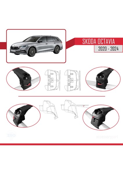 Skoda Octavia (Nx) 2020 ve Sonrası ile Uyumlu Ace-2 Ara Atkı Tavan Barı Siyah modelleri