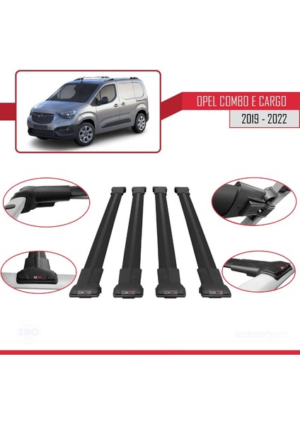 Opel Combo (E) Panelvan 2019-2022 Arası ile Uyumlu Fly Model Ara Atkı Tavan Barı Siyah 4 Adet Bar