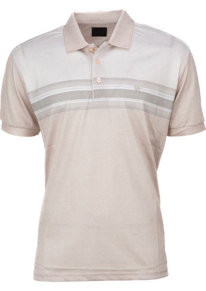 Erkek Pamuklu Merserize Kumaş T-Shirt Cepsiz Polo Yaka Kısa Kollu Çizgi Desenli Tam Kalıp
