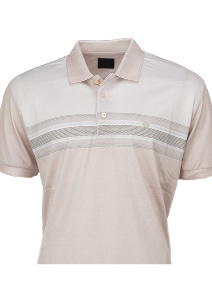 Erkek Pamuklu Merserize Kumaş T-Shirt Cepsiz Polo Yaka Kısa Kollu Çizgi Desenli Tam Kalıp