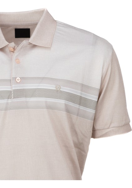 Erkek Pamuklu Merserize Kumaş T-Shirt Cepsiz Polo Yaka Kısa Kollu Çizgi Desenli Tam Kalıp