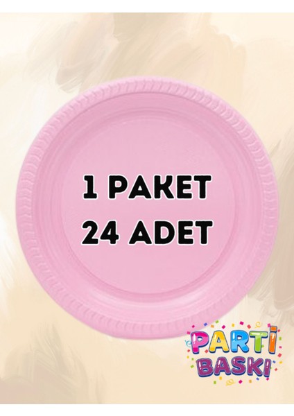 1 Paket 24 Adet Pembe Plastik Tabak - Doğum Günü Parti Tabağı