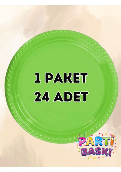 1 Paket 24 Adet Yeşil Plastik Tabak - Doğum Günü Parti Tabağı