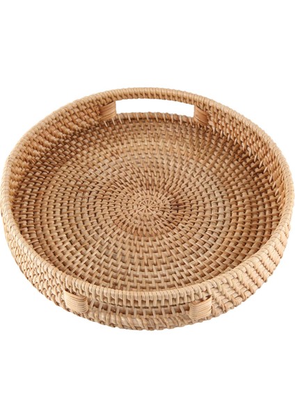 Yuvarlak Rattan Servis Tepsisi Dekoratif Dokuma Osmanlı Sehpa Kulplu Tepsiler Natural(Küçük) (Yurt Dışından) modelleri