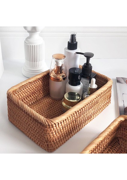 Rattan Depolama Sepeti Oturma Odası Yatak Odası Masaüstü Aperatifler ve Çeşitli Eşyalar Depolama Sepeti El Dokuma Depolama Sepeti (Yurt Dışından) indirimleri