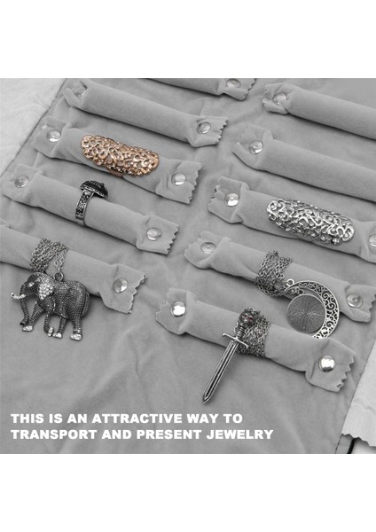 Mücevher Rulosu Mücevher Çantası, Flanelden Yapılmış, Yüzük Için, Seyahat Sırasında Mücevherleri Saklamak Için - Siyah, Gri, Küçük (Yurt Dışından) indirimleri